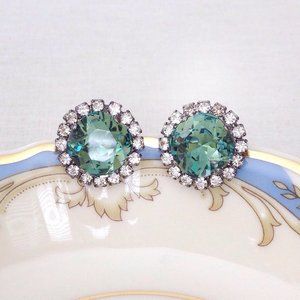 cushion cut Erinite green crystal wedding earrings bridal jewelry